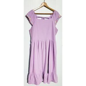 Blueberri Boulevard Womens Cotton Midi Lilac Gauze Flutter Sleeve Dress Size 2X